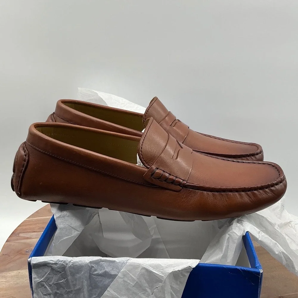 Vince Camuto Esmar Mens Brown Leather Penny Loafer Driving Mocs VY-ESMAR 9.5M